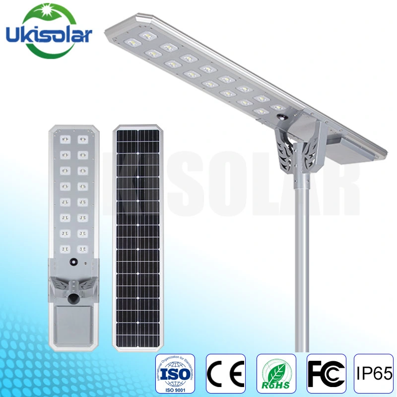 Ukisolar 30W integrado 40W 60W 80W 100W 120W Solar de 150W Calle luz LED con Mono de instrumentos y todo en uno de batería Lithium-Iron