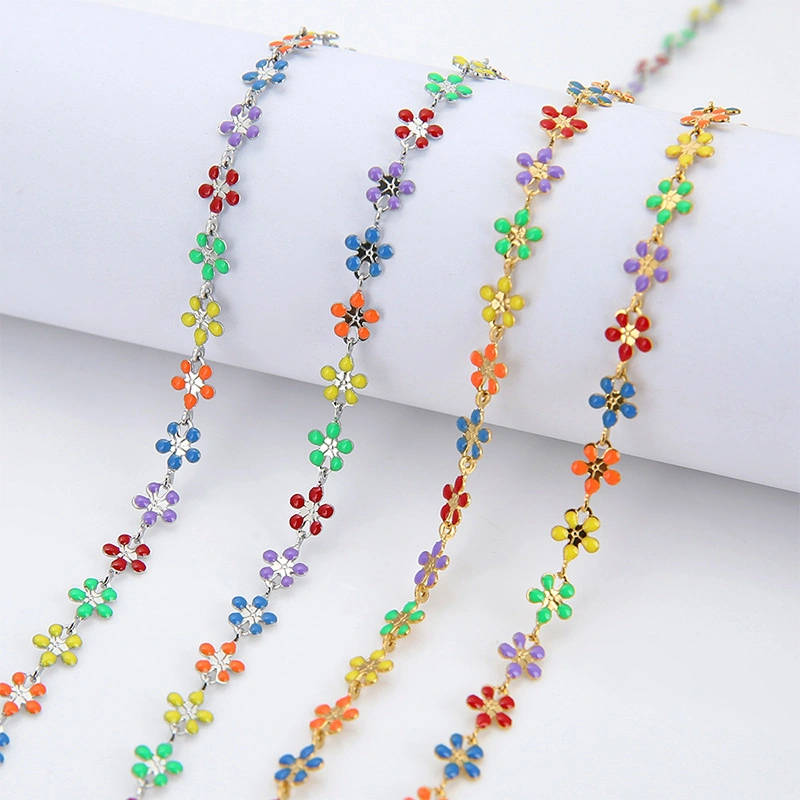 Stainless Steel Jewelry DIY Parts Enamel Flower Chain for Necklace Bracelet Anklet