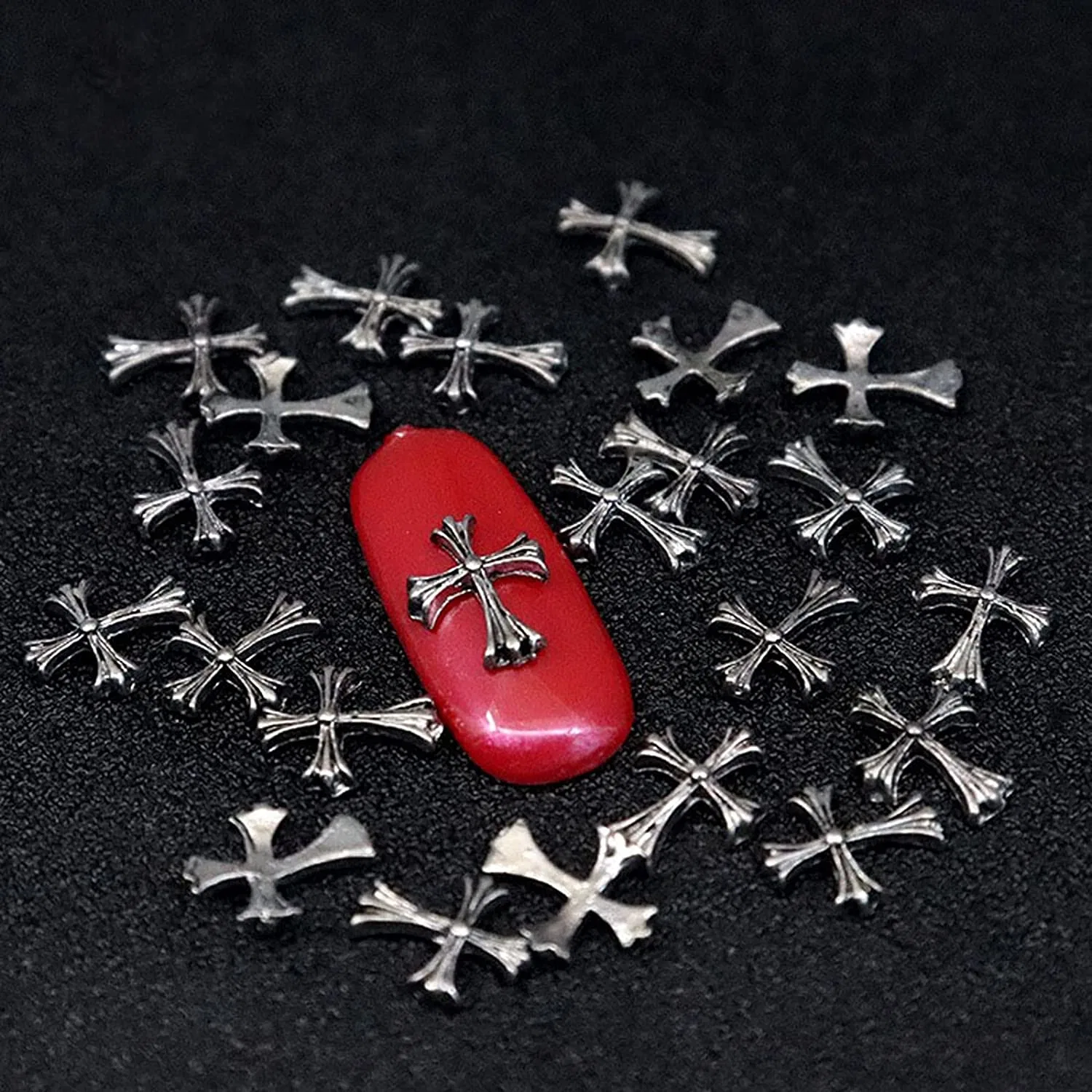 De plata de 3D de la cruz de metal dorado Nail Ornamentos para el bricolaje de las uñas de acrílico