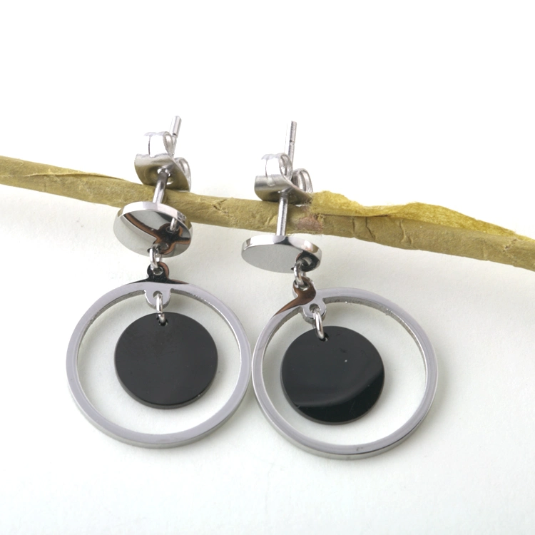 Women Fashion Jewelry Stainless Steel Round Long Drop Earrings