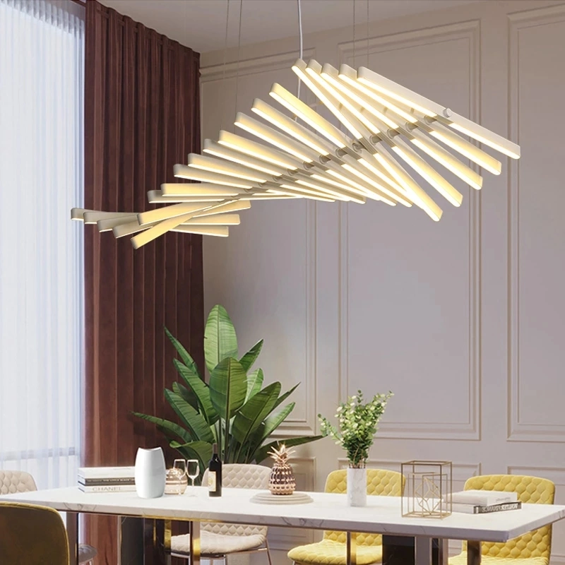 Einfaches Wohnzimmer LED Pendelleuchte modernes Restaurant Kronleuchter Beleuchtung Lineare Fish Knochen Form Office Strip Lampe