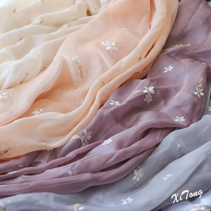 Bright Silk Flash Breeze Satin Embroidery Fabric Bright Organza Glitter Chiffon Glitter Satin Fabric for Blouses/Dress