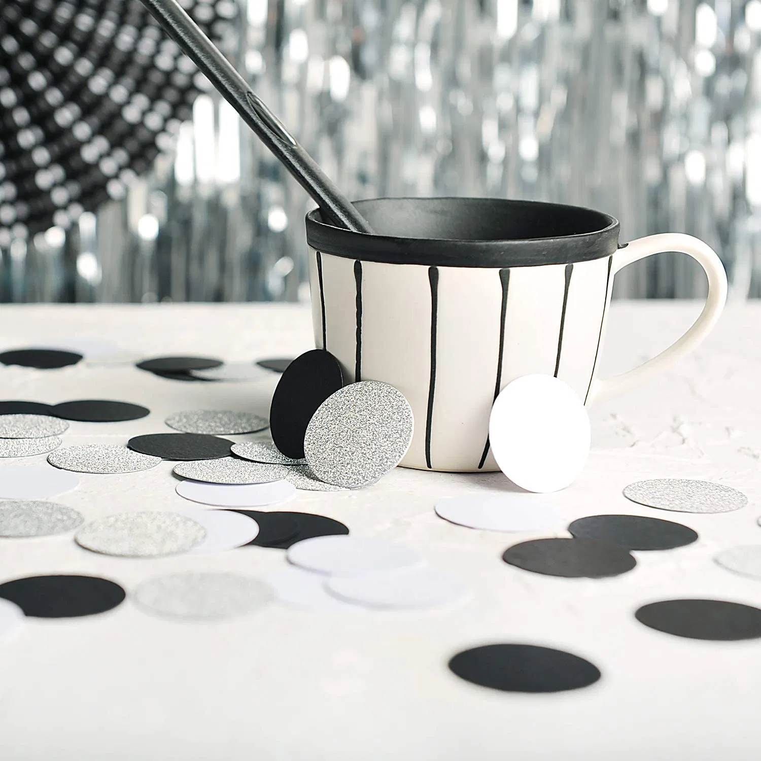 Glitter Paper Confetti Circle Dots for Table Wedding Birthday Party Decoration, 1.2 Inch in Diameter (silver glitter, black, white, 200PC)