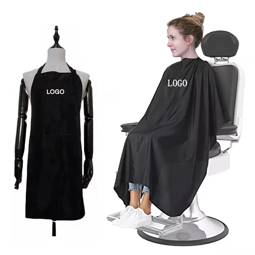 Polyester Salon de Coiffure Maquillage robe de décote Logo personnalisé avec Snap noir Tablier Barber coiffeur capes