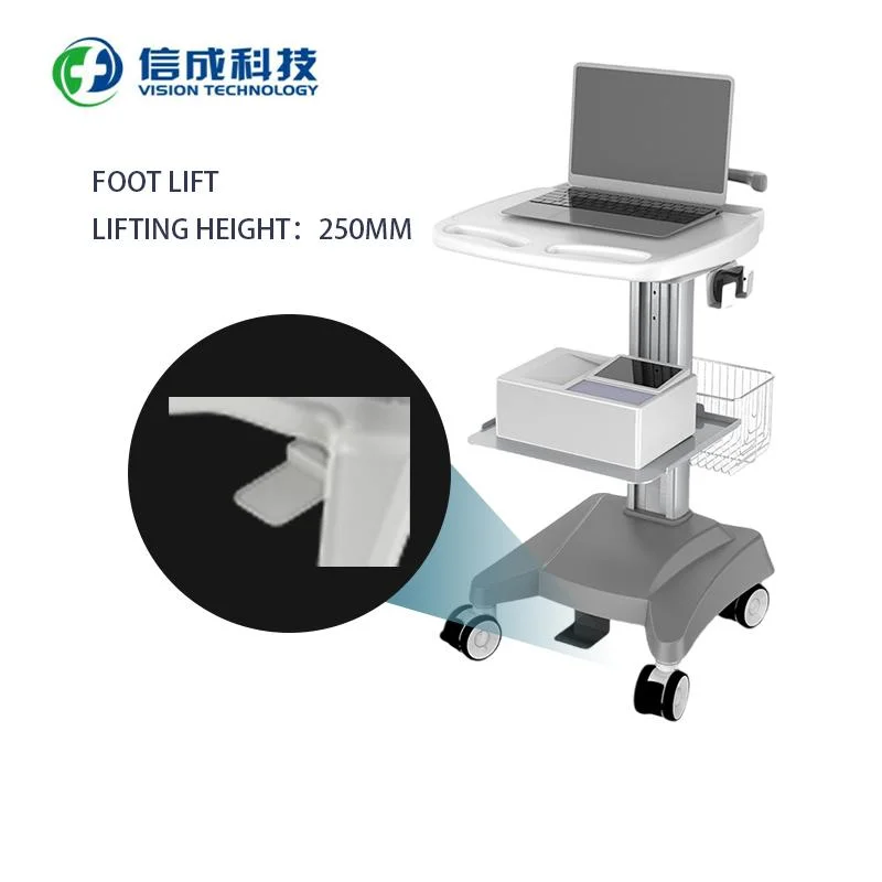 Mobile ABS Plastic Laptop Cart Height Adjustable Computer Trolley for Hospital Use