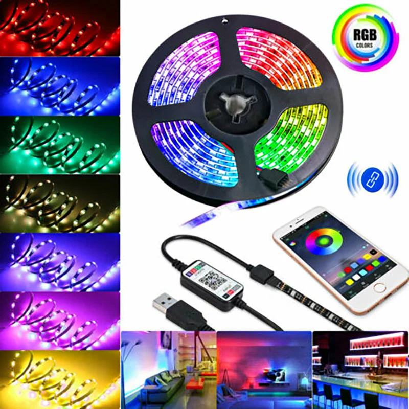 Silicona USB 5V 5050 RGB SMD LED tiras de luces, flexibles TV Backlights con 1/2/3/ 4/5m para decoración de Navidad