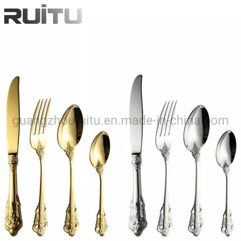 Portugal Restaurant Royal Dinnerware Knife Spoon Fork Set Matte Black Gold Flatware 18/10 304 Stainless Steel Metal Reusable Cutlery Set for Wedding