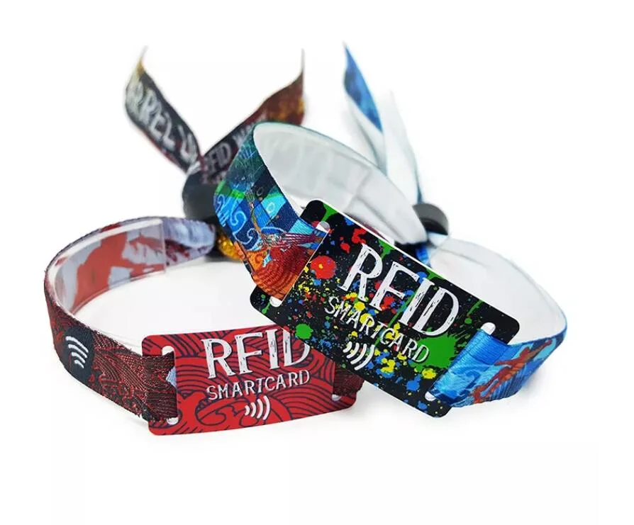 High Quality Fabric Nylon Wristband Plastic 125kHz 13.56MHz NFC RFID Wristbands for Events