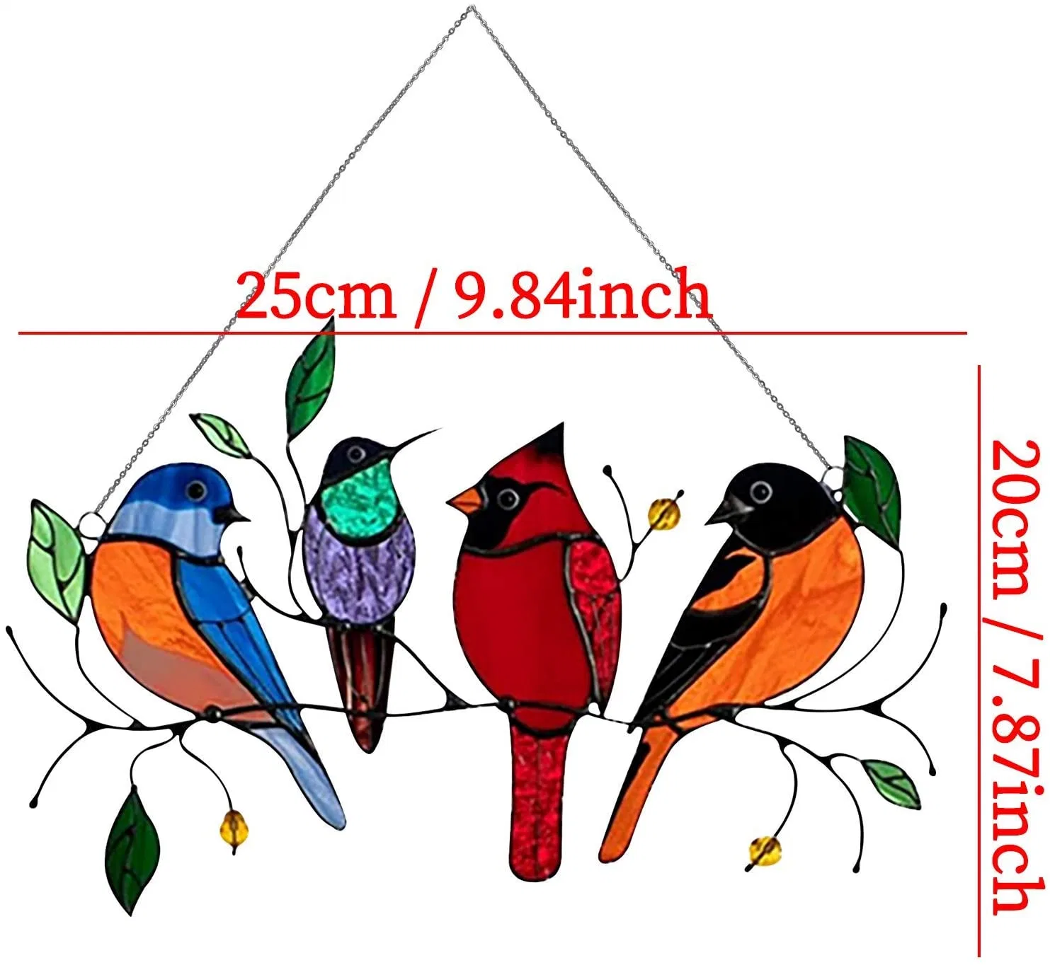 Multicolor Birds on a Wire High Stained Glass Suncatcher Window Panel, Stain Glass Window Hanging, Bird Series Ornaments Pendant Home Decoration Birds Decor