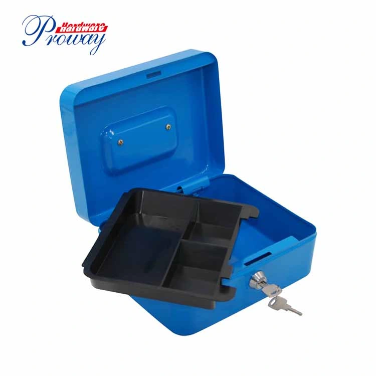 Factory Direct Supply 8 Inch Portable Steel Key Lock Secure Cash Box with Removable Plastic Coin Tray
