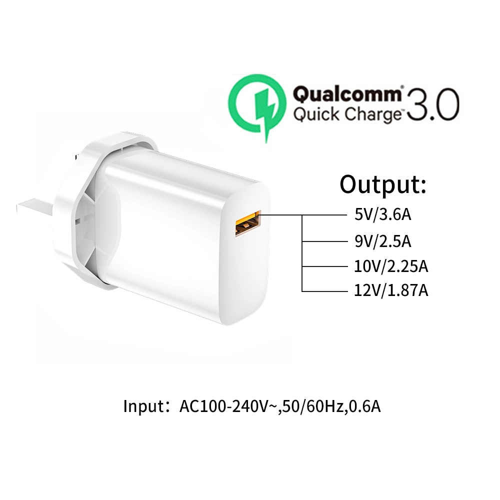 شاحن الهاتف المحمول فائق السرعة طراز QC3.0 طراز 22.5واط شاحن الهاتف USB شاحن سفر محول قابس الطاقة في المملكة المتحدة