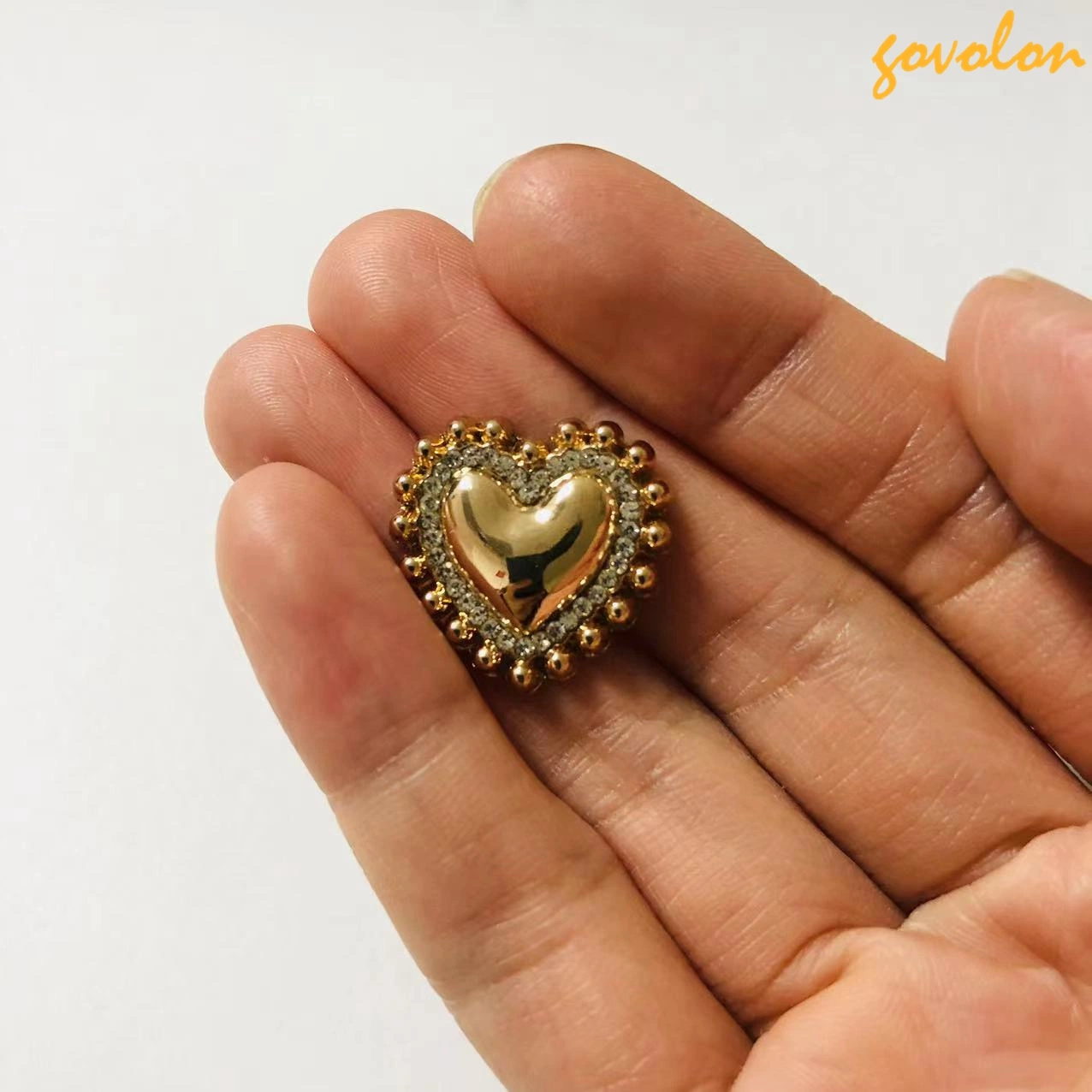 Fashion Heart-Shaped Rhinestone Metal Button for Garment Accessories