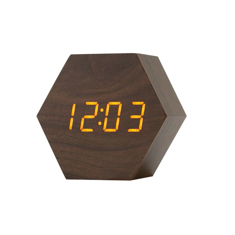 New Material Hexagon Voice Control USB Charger Digital Desk Clock