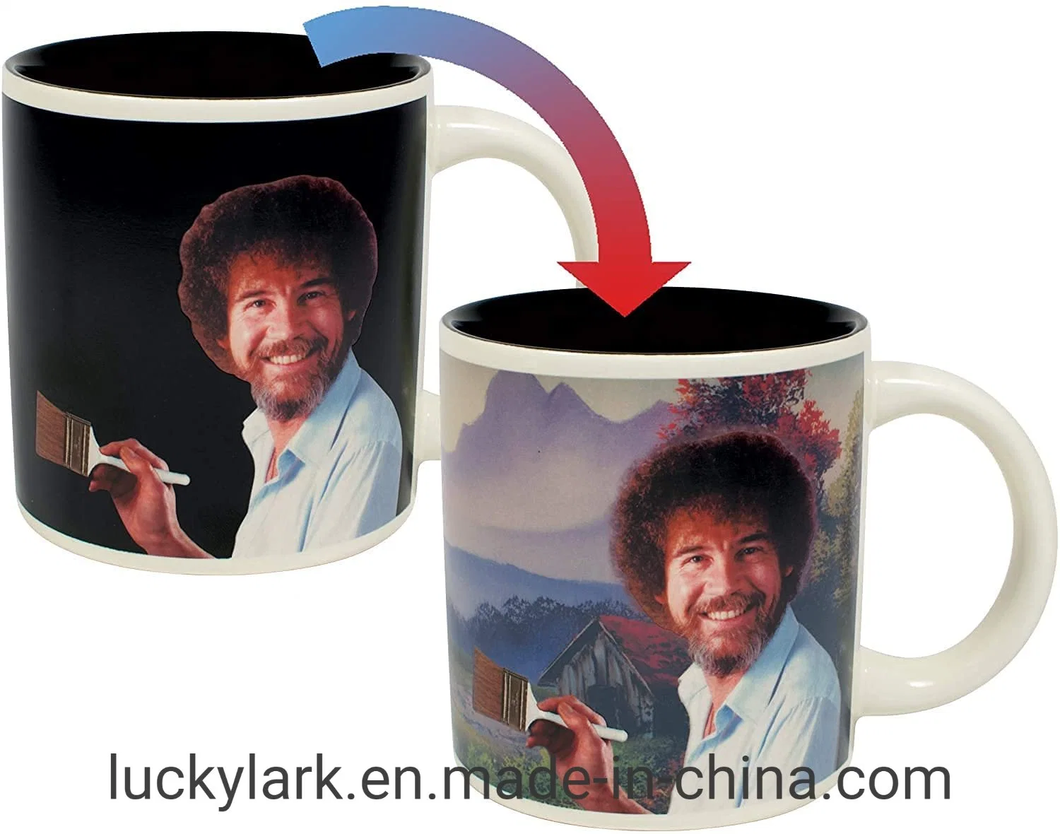 Bob Ross Heat Changing Mug - Add Coffee or Tea and a Happy Little Scene Appears - Comes in a Fun Gift Box