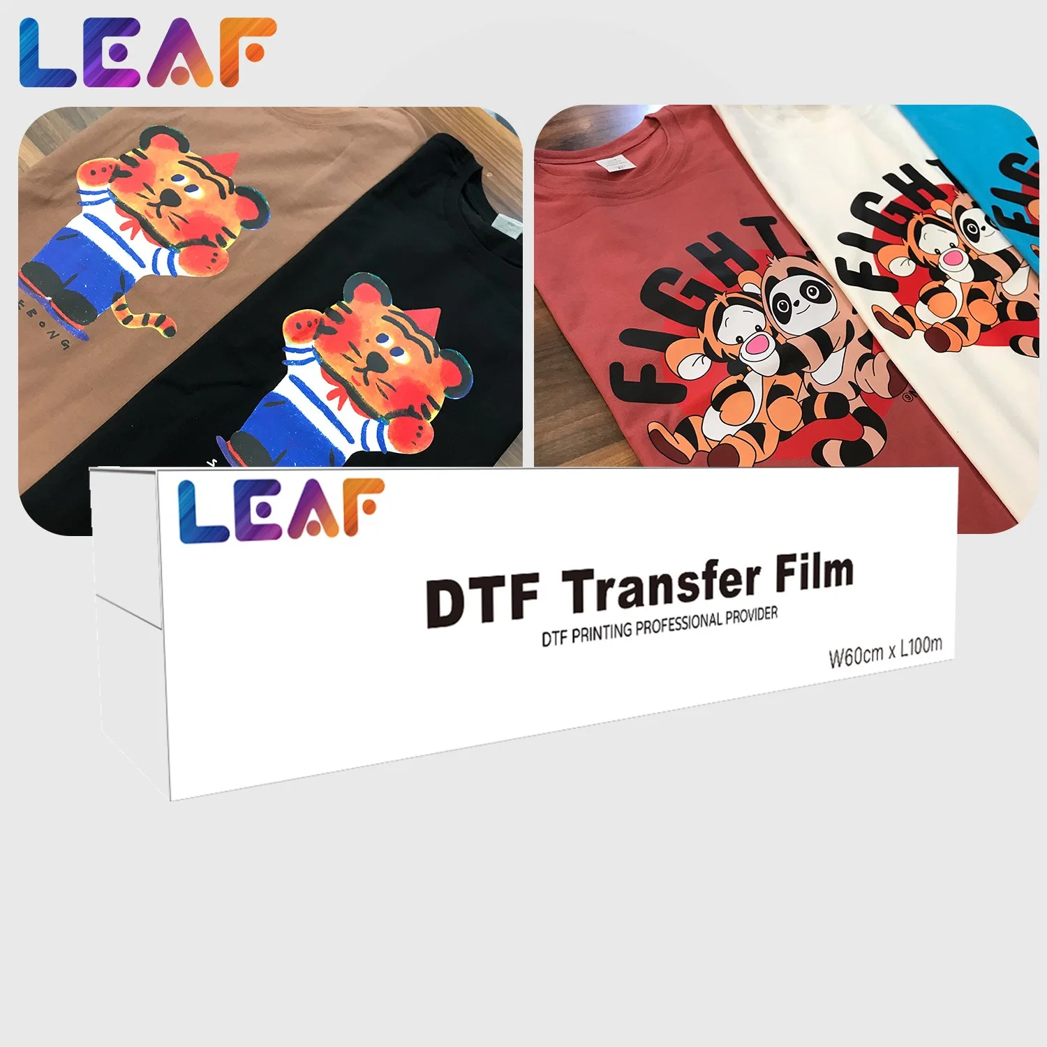 LEAF Filme de Transferência de Calor de Descasque Quente/Frio de um/dois lados 60cm DTF Filme Pet para máquina de impressão de camisetas.