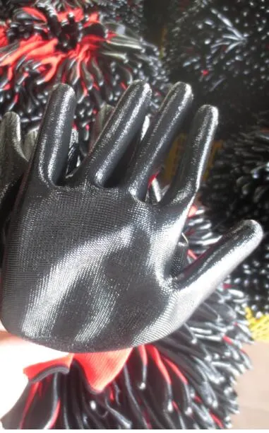 Rot Polyester Schwarz Nitril Beschichtete Gardening Sicherheitsgriffhandschuhe Arbeit Arbeitshandschuhe