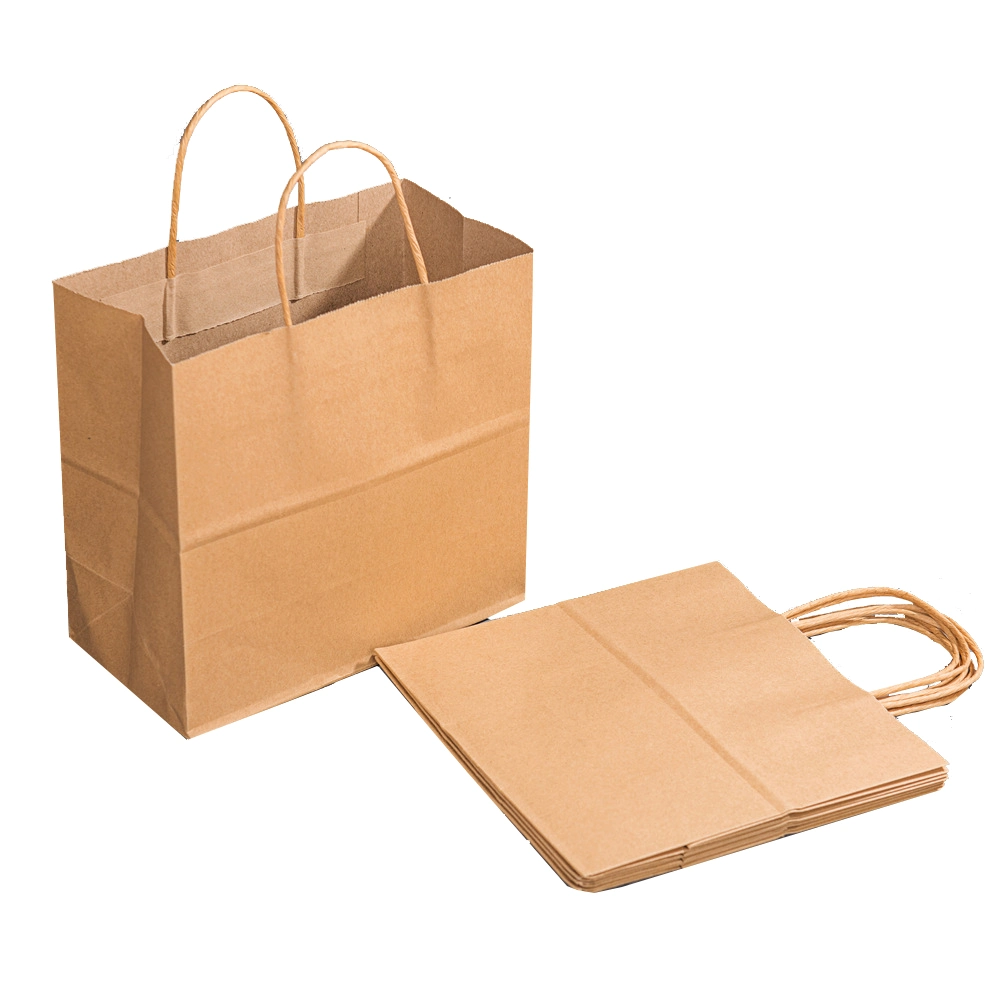 China Brown Kraft Flat Bottom Handle Rope Paper Carrier Bag