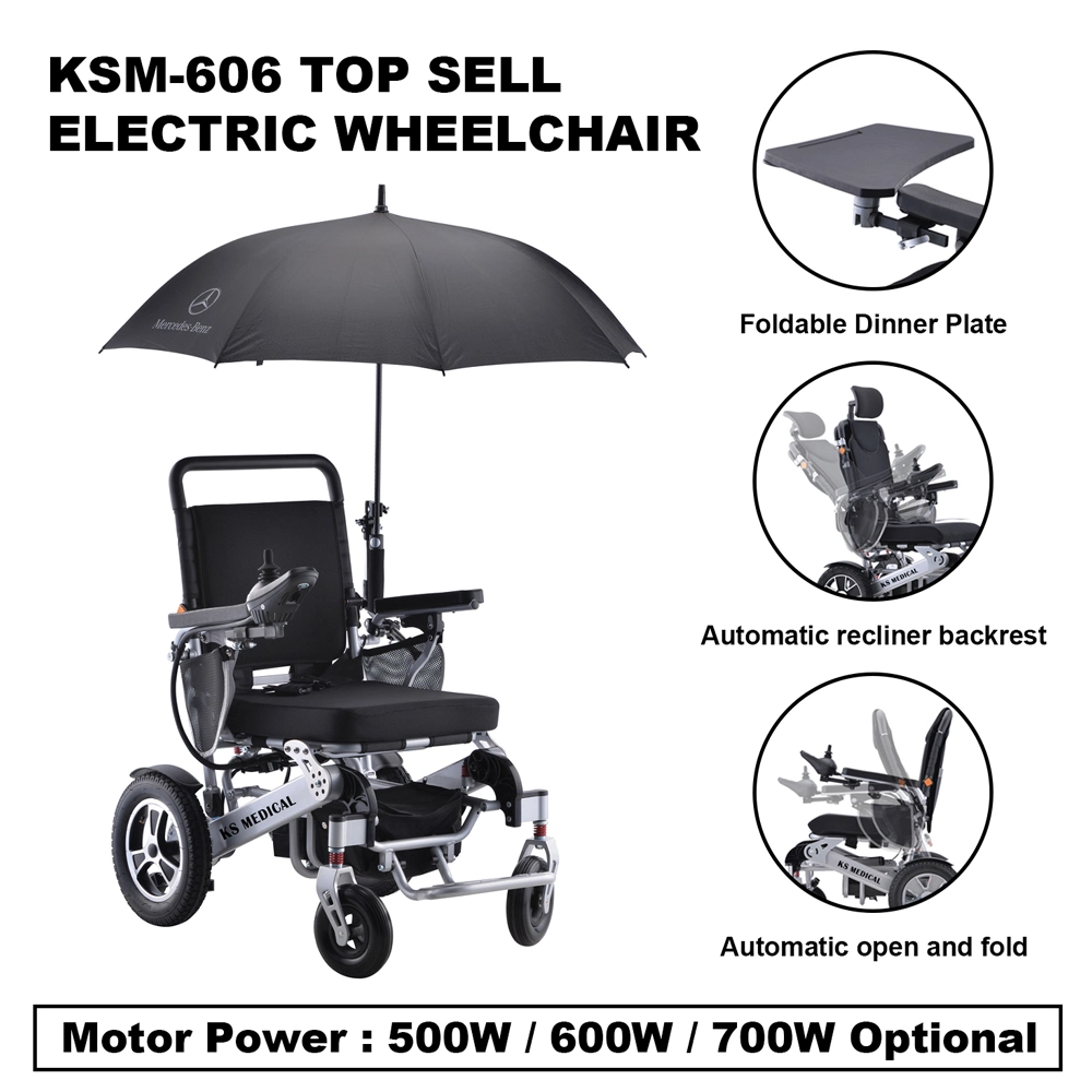 KSM-606ar Auto ajuste respaldo ergonómico silla de ruedas eléctrico plegable proveedores completamente Silla reclinable de ruedas motrices