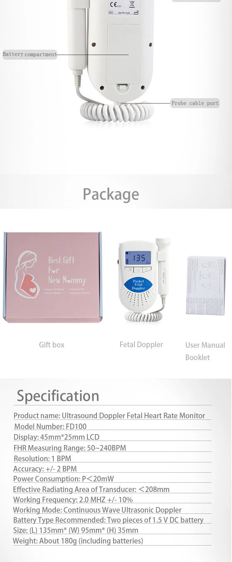 Hochey Medical Factory Direct Wholesale/Supplier Price Doppler Fetal Ultrasound Baby Heart Detector Good-Looking Fetal Heart Monitor