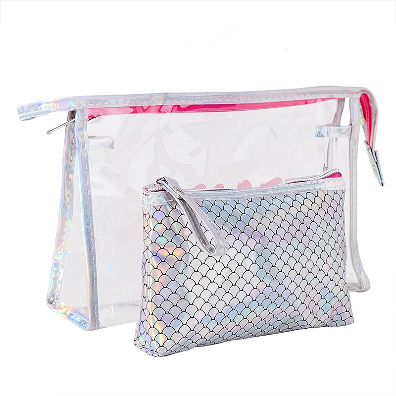 Better Clear PVC Waterproof Cosmetic Bags Fashion Laser Fish Scale Style Makeup Bag Set Travel Wash Bag