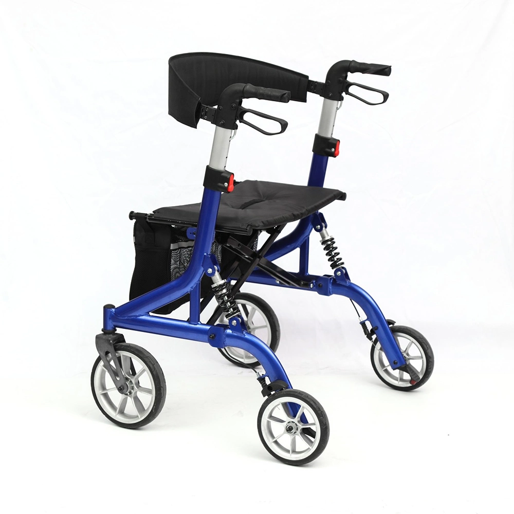 Heavy Duty 450 Lbs Indoor Outdoor Daily Use Blue Mobility Folding Rollator Walker with Comfort Handles