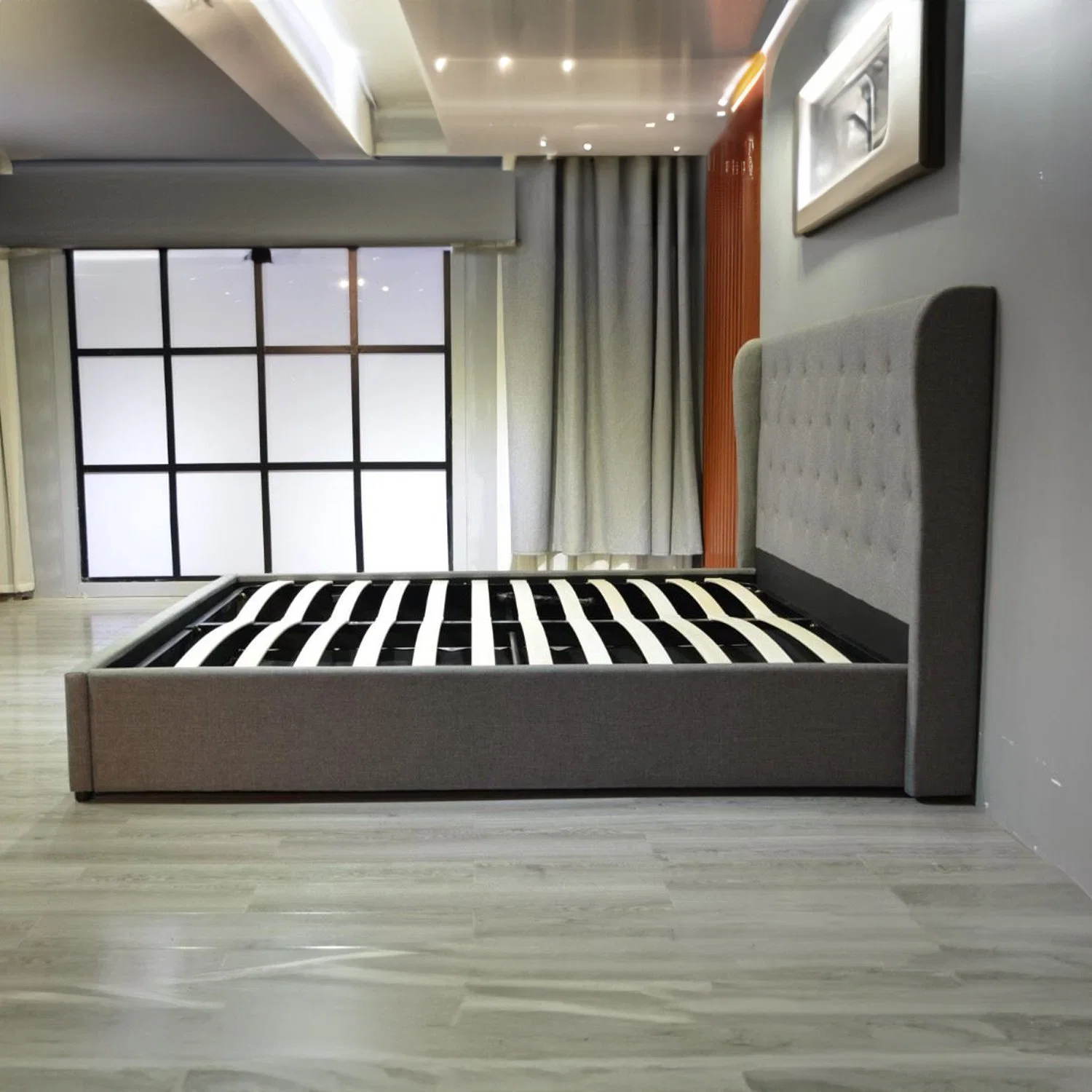 Huayang Luxury Bed Frame Double Wholesale/Supplier Queen Bedroom Wooden Home Furniture Manufacture SGS Factory Certification Storage Bed Gas Lift Storage Fabric Bed