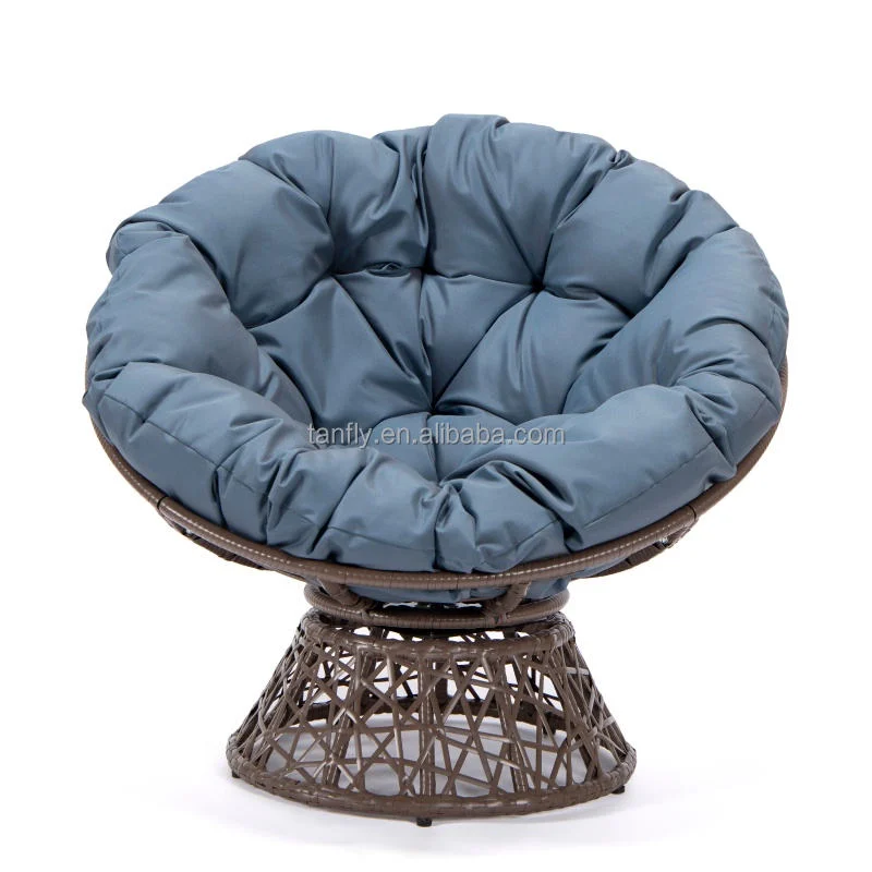 Garden Patio Swivel Papasan Chair Frame with 360-Degree Rattan Wicker Papasan Chair with Cushion