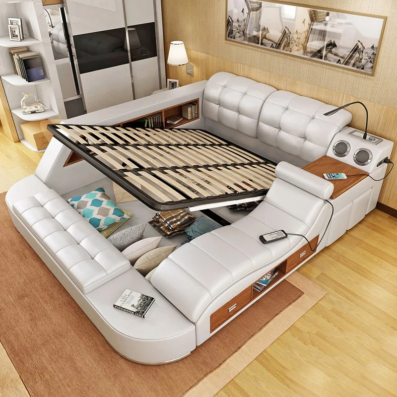 China Großhandel Luxus Multifunktionale Schlafzimmer Möbel Tatami Modern Smart King Großes Bett mit Storage Massage Leder Queen-Bett