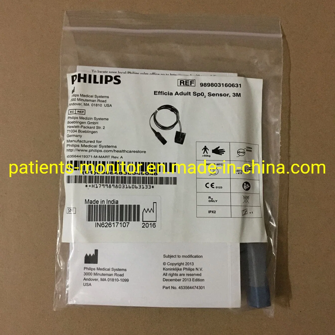 Philips Efficia Reusable Adult SpO2 Finger Sensor Ref 989803160631