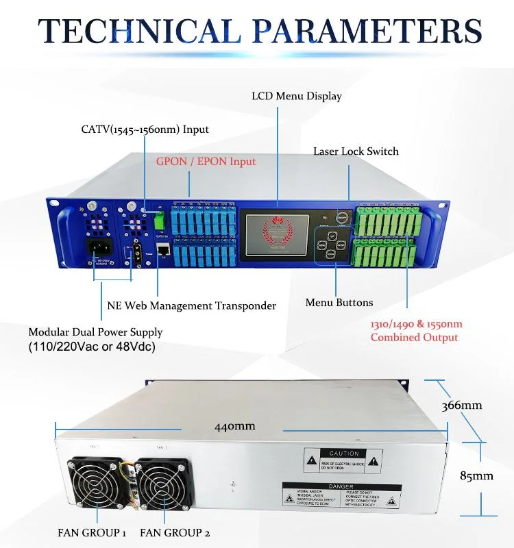 1550-нм оптический усилитель с 8 16 32 портами WDM EDFA CATV GPON EDFA 22 дБм 23 дБм