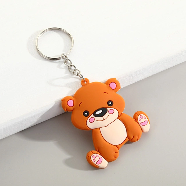 Low MOQ Custom Bag Pendant PVC Soft Plastic Panda Animal Cow Bear Cute Keychain