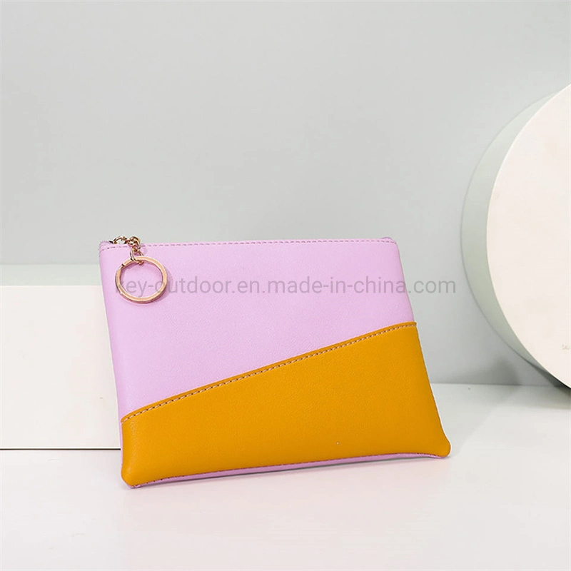 Promotional Fashion Wash Bag Organizer Cosmetics Soft Portable Color Joint Make up Bag PU Leather Zipper Pouch Bag