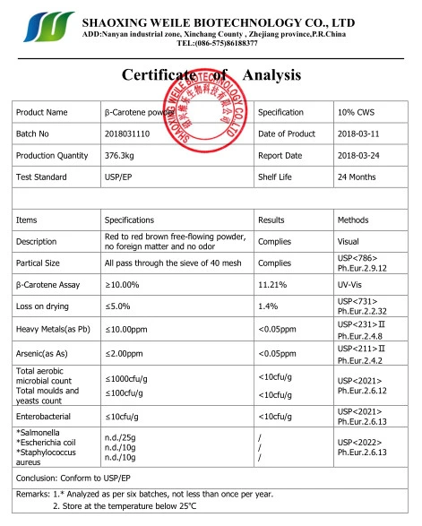 Rendimiento de alta calidad/alto costo Beta-Carotene Natural el 10% Polvo Nº CAS 7235-40-7