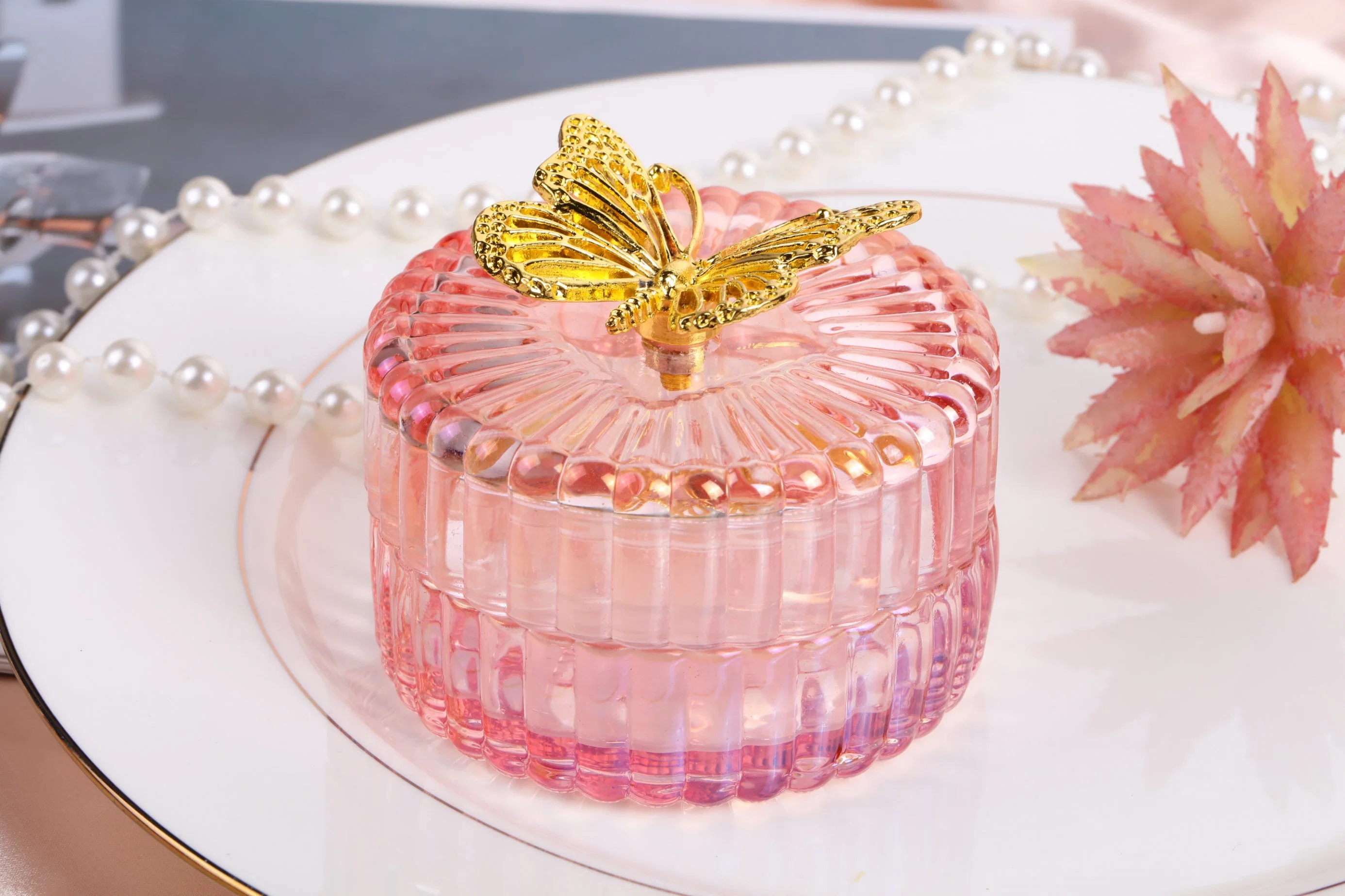 Tour de verre rose, en vrac pour la table Pièce maîtresse avec naseux, mariage decoration or bougeoir en verre votive Tealight