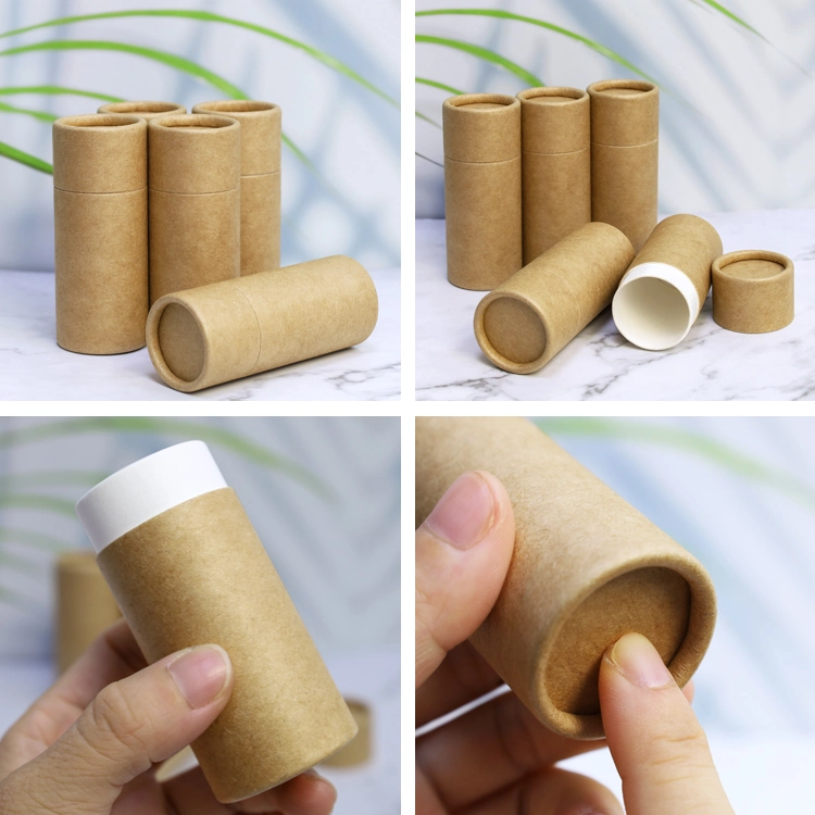 Cilindro desodorizante de recipiente Perfume Stick Solid Kraft em cartão Firstsail Bio Caixa de embalagem reutilizável tubo de papel de rebordo de pressão