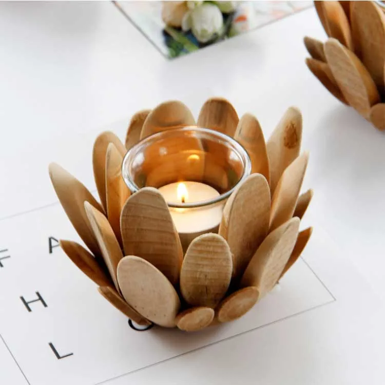 New Style Arrival Wooden Flower Shape Candle Holder Home Decoration Fashion Fancy