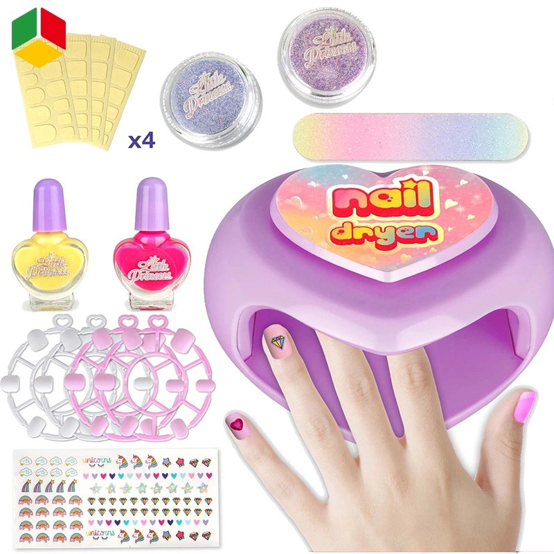 QS Children's' Fashion Creative Nail Polish Set Toys Make up Girls Cosmetics Toys Princess Pretend Play Makeup Nail Dryer Nail Art Beauty Set Toys for Girls