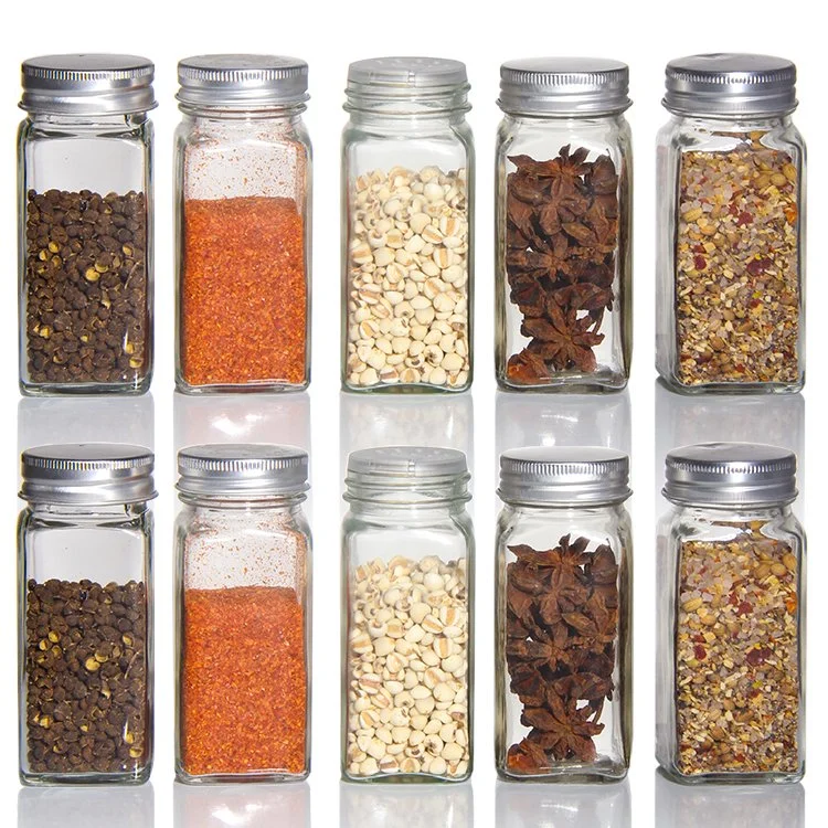 Custom 180ml 250ml Square Spice Containers with Shaker Lids Customized Glass Spice Jar with Tin Lid