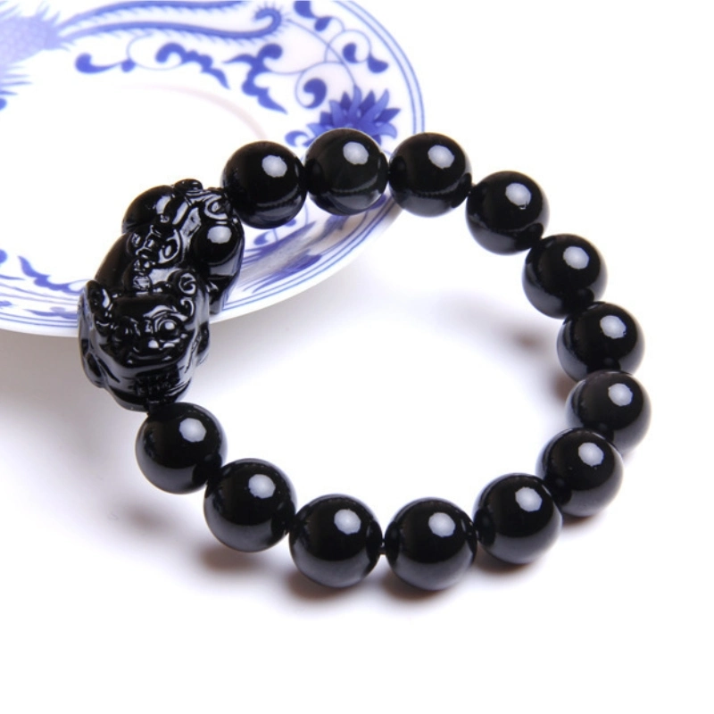 East China sea Crystal Cuentas budistas obsidianas con piedra negra Pulsera Pixiu