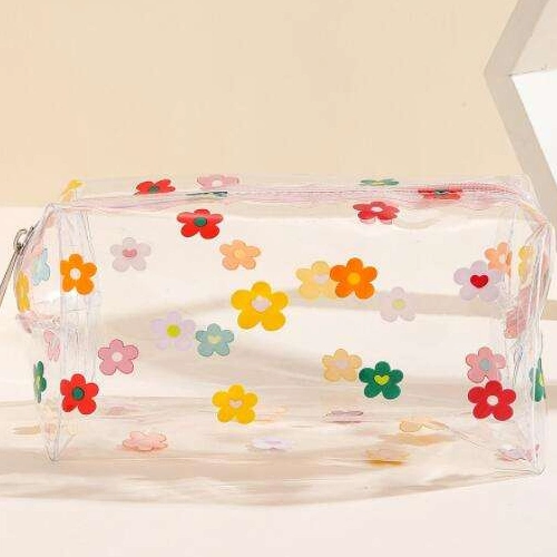 Herz Floral PVC transparent wasserdichte Make-up-Tasche