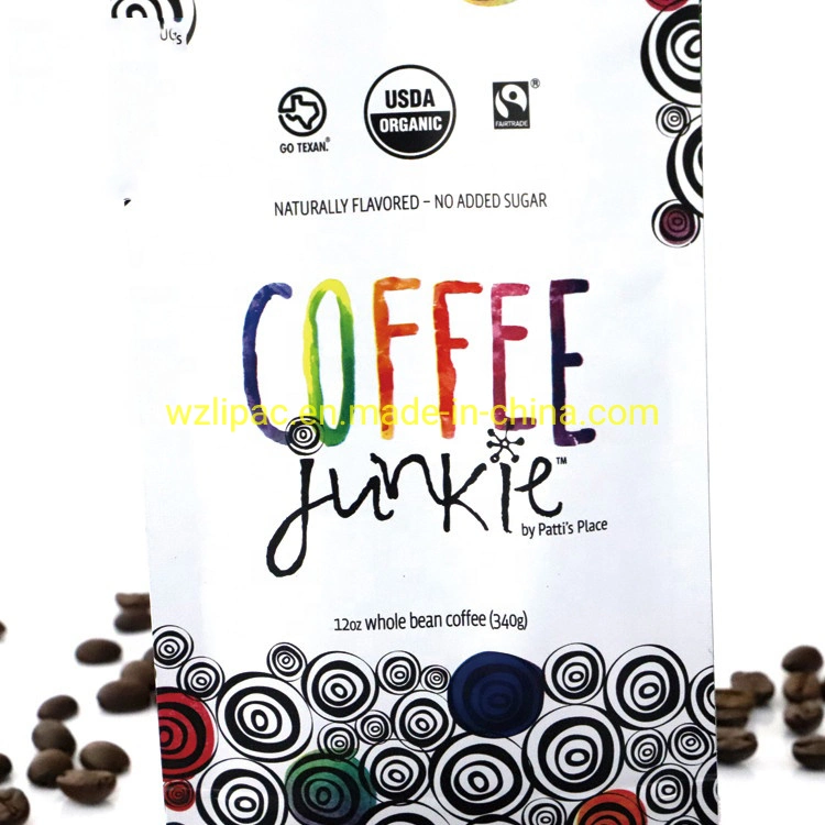 Custom Printed Heat Seal Matt White Flat Block Bottom Plastic Ziplock Valve Green Roasted Coffee Beans Bags