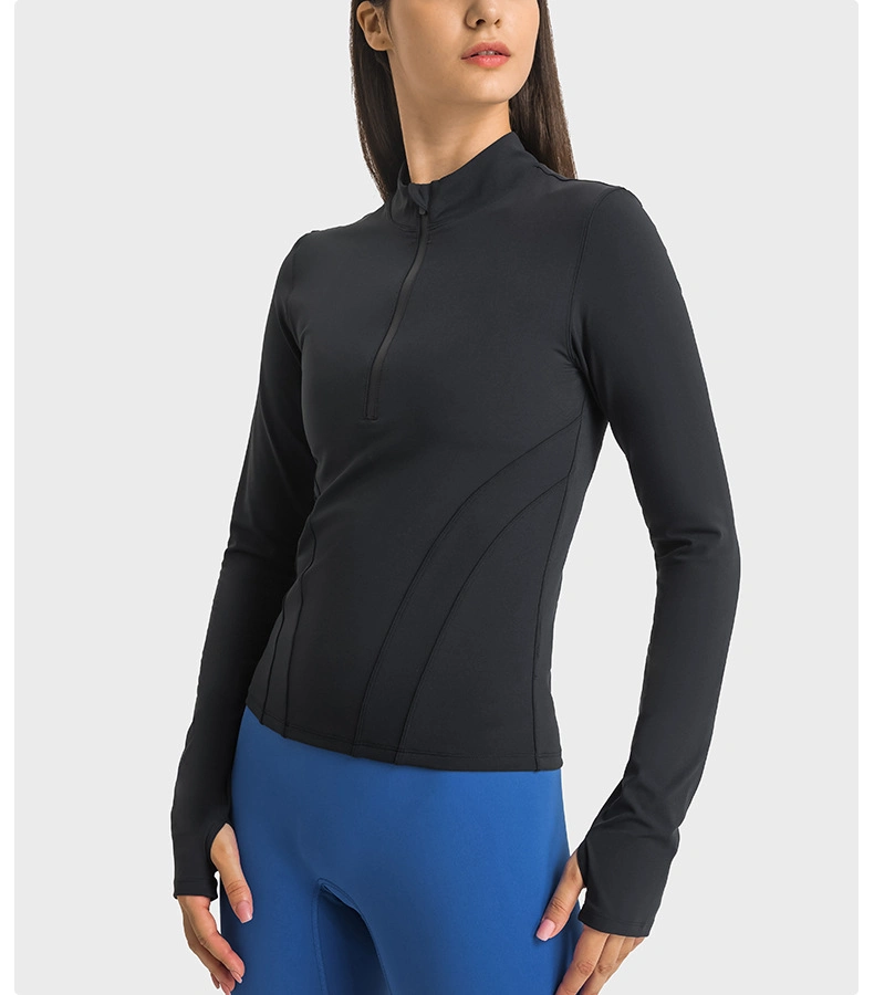 Autumn Winter Products Nylon Soft Half Zipper Stand Collar Yoga Coat Women's Tight Running Sports Jacket