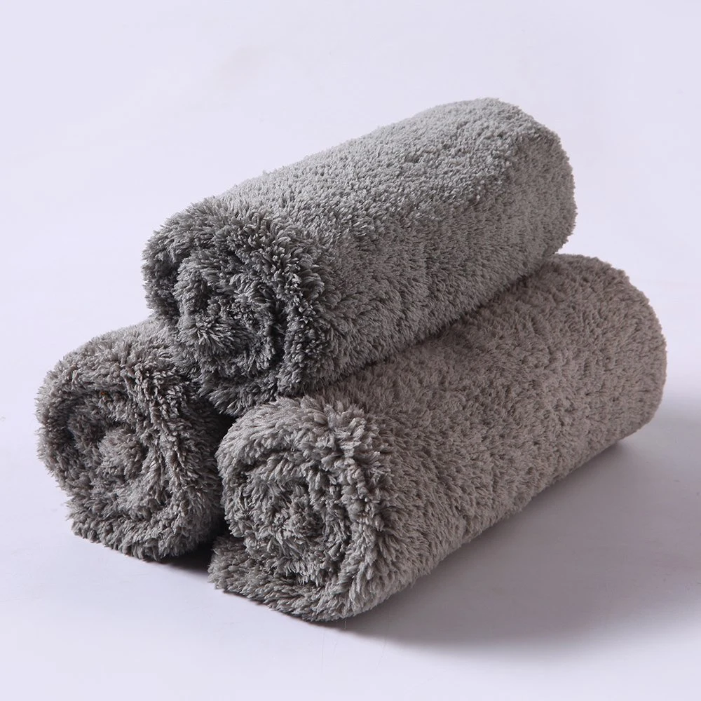 Custom 40X40cm 400-600GSM Pantone Color Number Black Grey Ultrasonic Edgeless Microfiber Plush Hair Coral Fleece Velvet Towel Cleaning Drying Microfibre Cloth