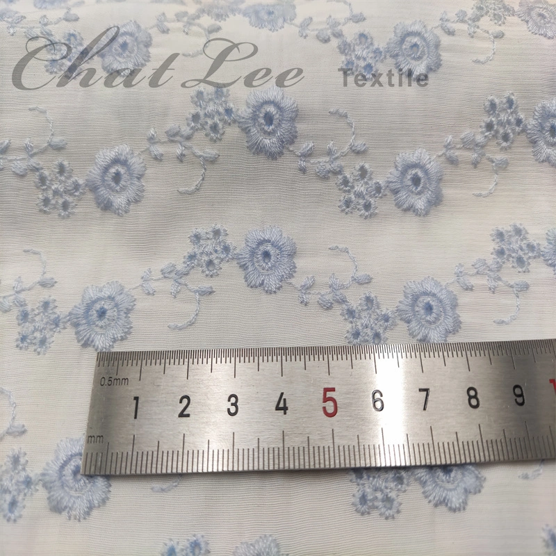 Small Flower Eyelet Embroidery Fabric Silk Finish Garment Fabric