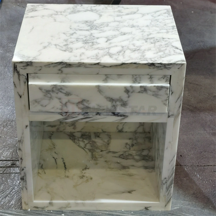 Customized Modern Natural Marble Nightstand Luxury Stone Bedroom Furniture Marble Square with Drawer Bedside Table Marble Table