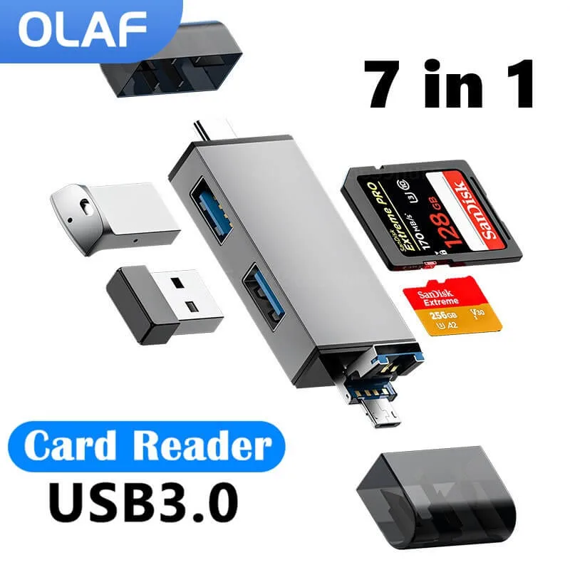 7-in-1 Smartphone Card Reader USB OTG Support TF/Ms/M2/Xd/CF/TF Card