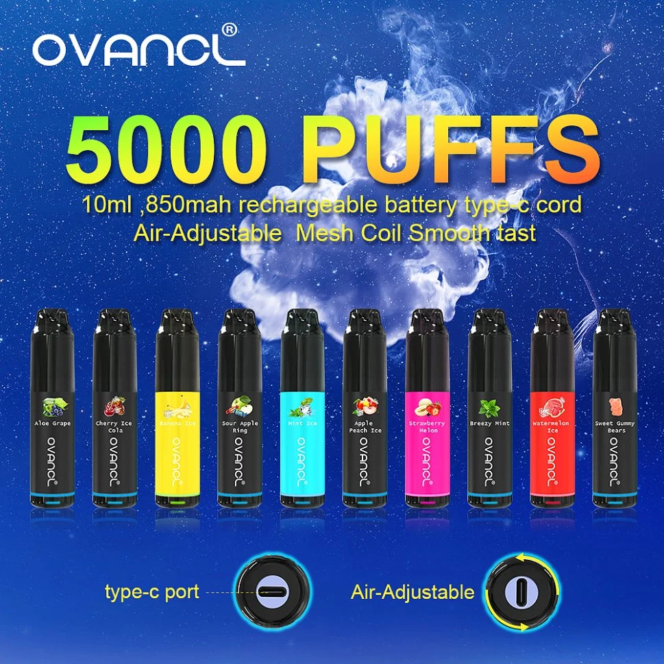 2022 Venda Quente Vape Fábrica Pen Design Original 5000 Puffs Malha recarregável BOBINA E AR de Cigarro descartáveis ajustável cigarro eletrônico EGO CE4