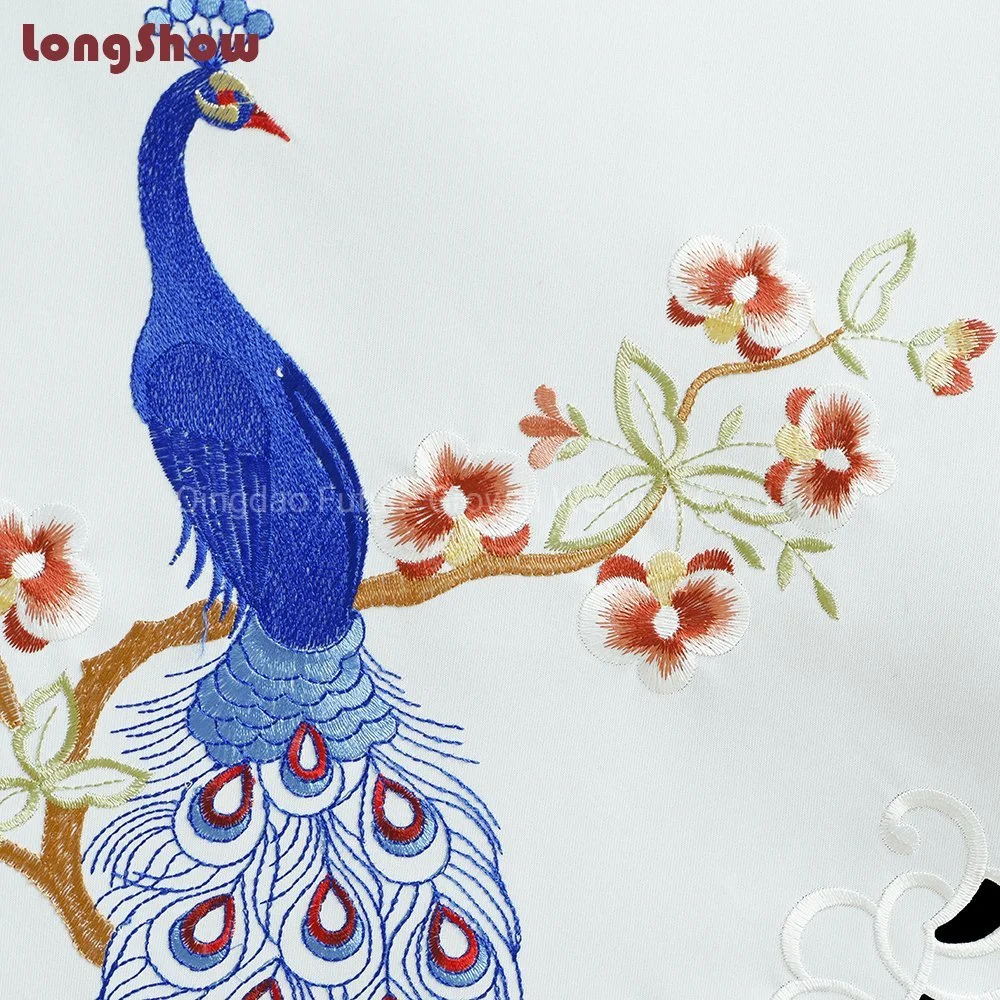 Wholesale/Supplier Chinese Style Blue Peacock Pattern Cutwork Embroidery Whole Set Tablecloth