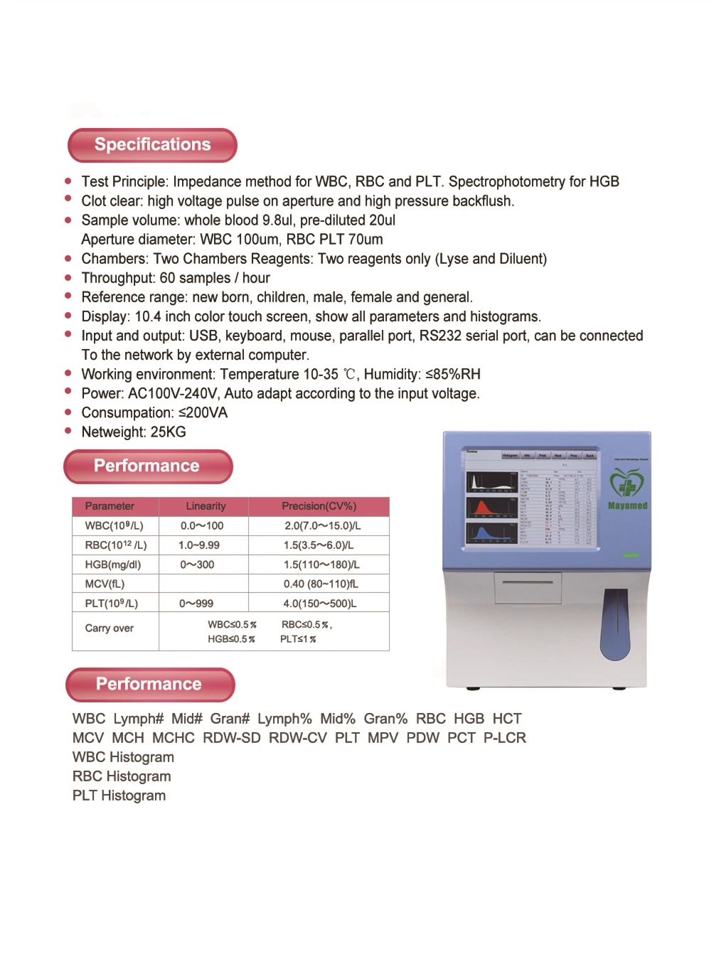 My-B002b-1 Auto Hematology Analyzer Stable Performance