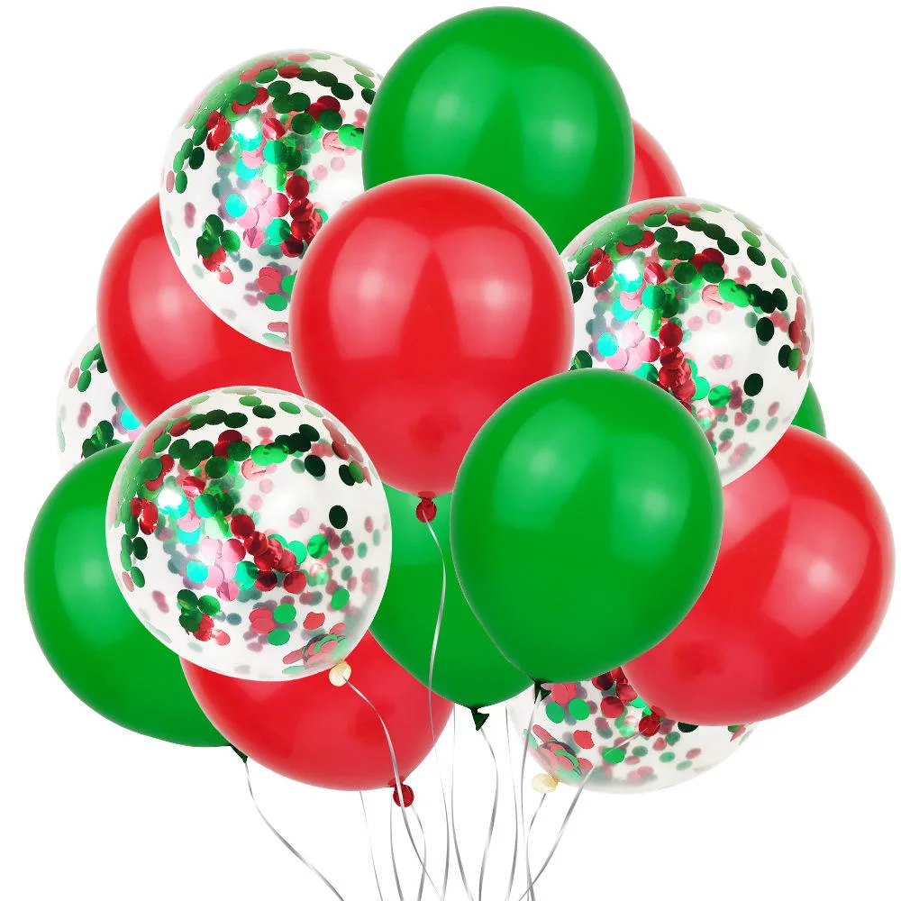 Merry Christmas 12 Inch Red Green Confetti Latex Balloons Christmas Party Decoration Classroom Game Kid Gift Balloon Supplies